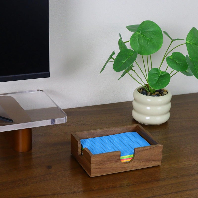 MultiBey Walnut Wood Sticky Notes Holder, 4x6 in Self -Sticky Note Memo Holder, Wooden Notepad Holder Dispenser Desk Supplies Desktop Accessories for Office Home School (L) - Image 2